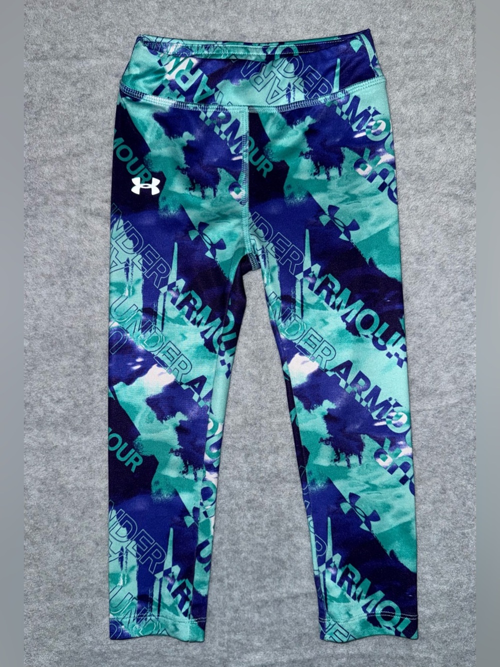 Under Armour Girls Blue Teal Logo Print Athletic Leggings